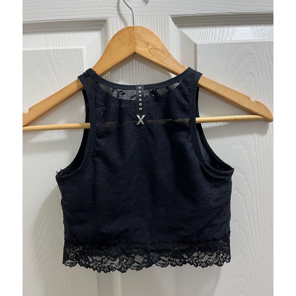 Savage x Fenty Lace Race High-Neck Sports Bra Size Small Black Flattering - Picture 4 of 10